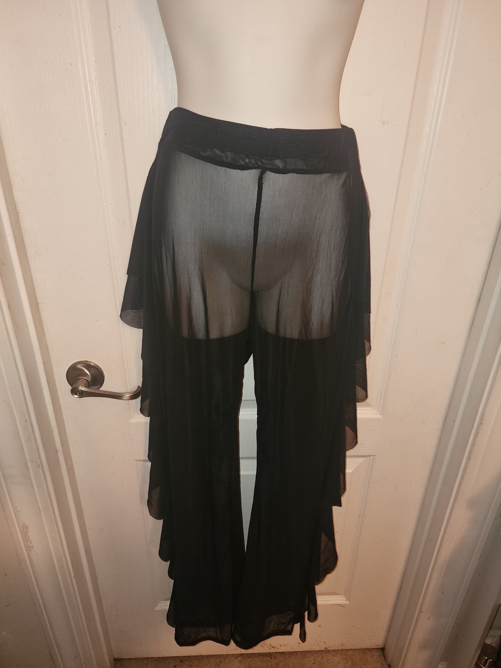 Sheer Black Tiered Ruffle Palazzo Pants